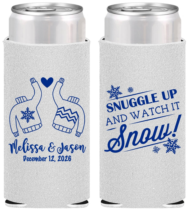 Personalized Wedding Slim Can Coolers - Christmas Snow | 268
