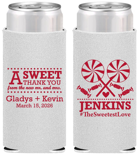 Personalized Wedding Slim Can Coolers - Sweet Thank You | 269