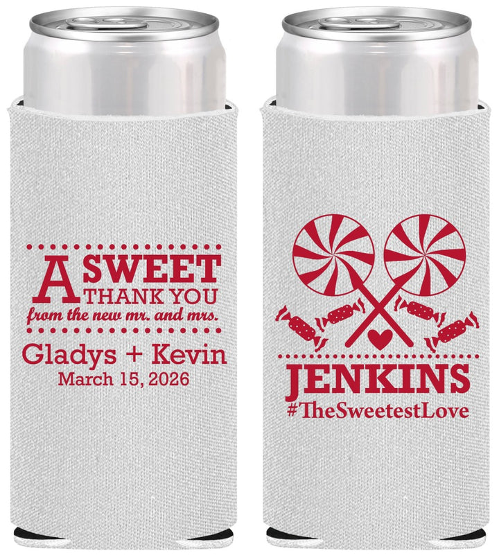 Personalized Wedding Slim Can Coolers - Sweet Thank You | 269