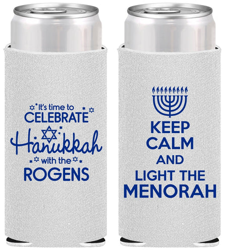 Personalized Hanukkah Slim Can Coolers - Menorah | 270013