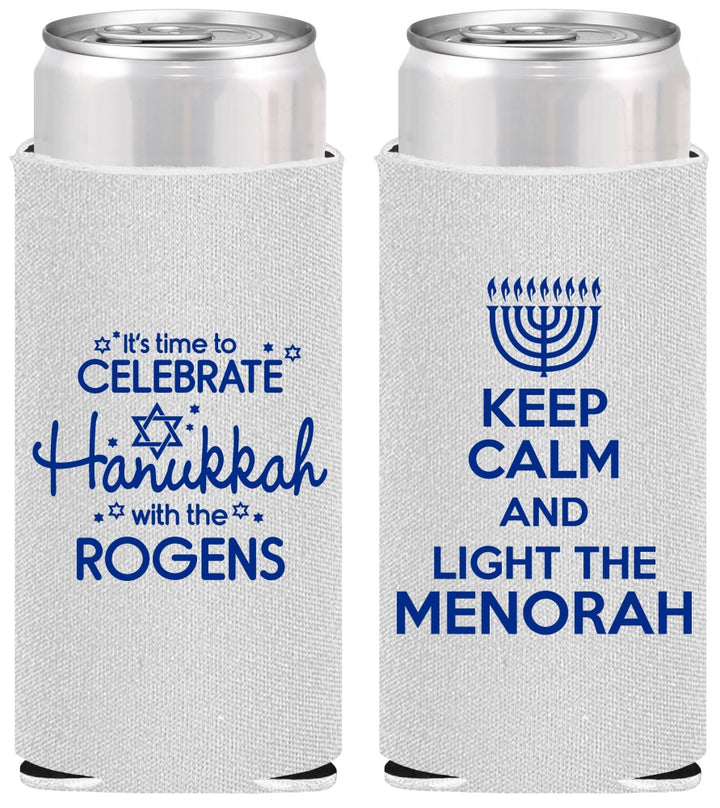 Personalized Hanukkah Slim Can Coolers - Menorah | 270013