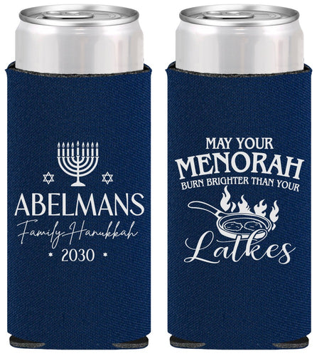 Personalized Hanukkah Slim Can Coolers - Menorah Latkes | 270019