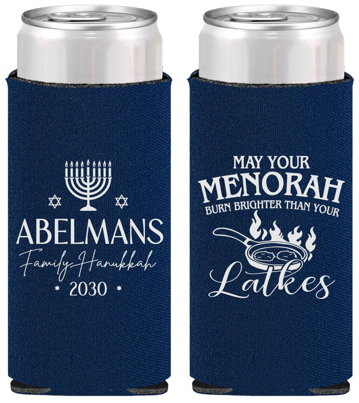 Personalized Hanukkah Slim Can Coolers - Menorah Latkes | 270019