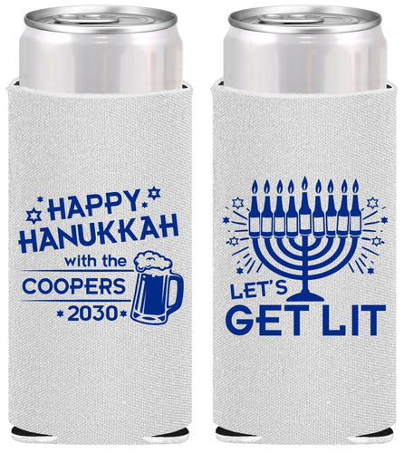 Personalized Hanukkah Slim Can Coolers - Lets Get Lit | 270021