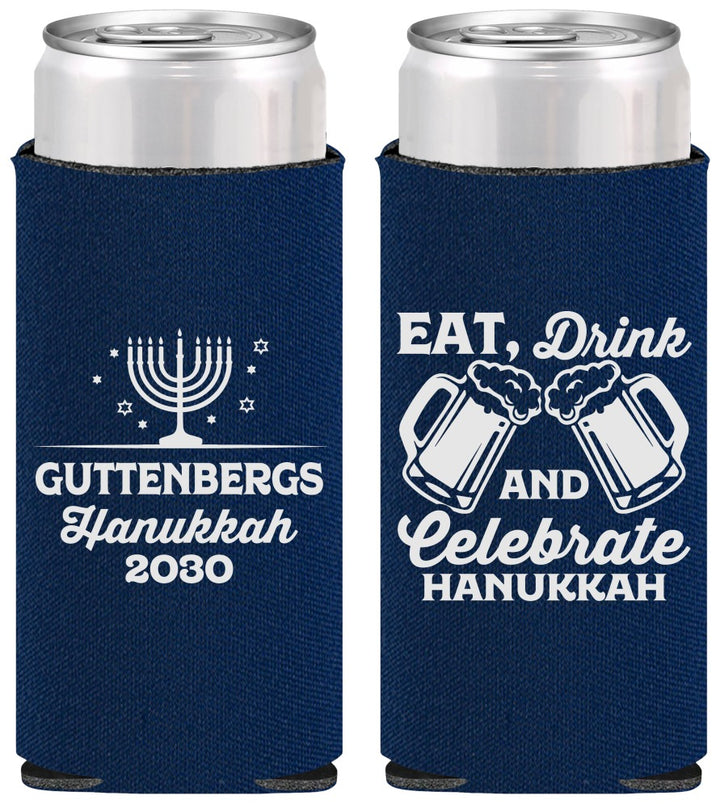 Personalized Hanukkah Slim Can Coolers - Menorah | 270023