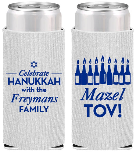 Personalized Hanukkah Slim Can Coolers - Mazel Tov | 270025