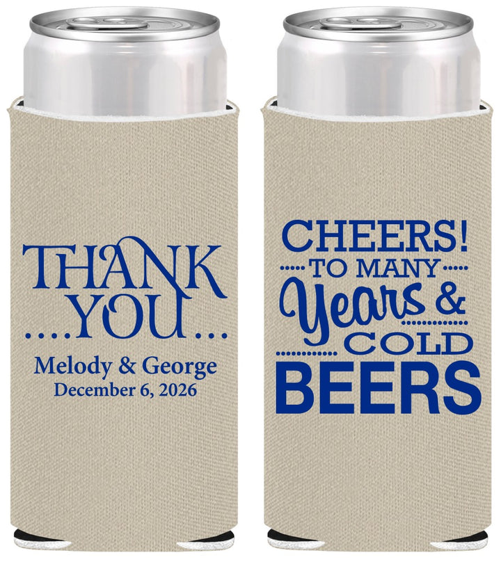 Personalized Wedding Slim Can Coolers - Cheers Years Cold Beers | 271