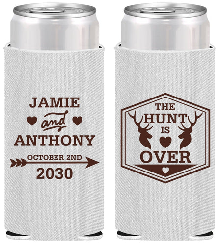 Personalized Wedding Slim Can Coolers - The Hunt Is Over | 272