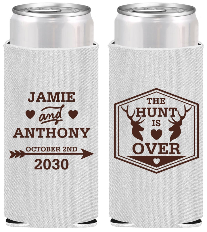 Personalized Wedding Slim Can Coolers - The Hunt Is Over | 272