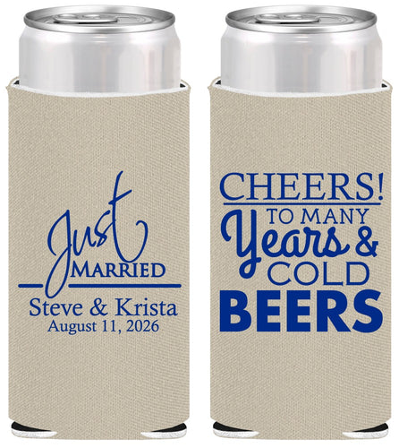Personalized Wedding Slim Can Coolers - Cheers Years Cold Beers | 274