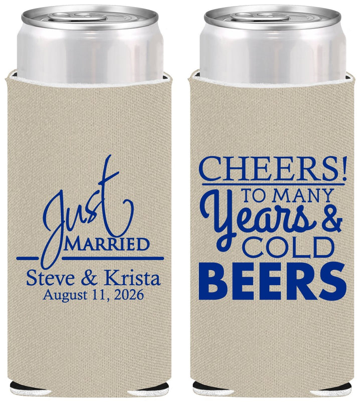Personalized Wedding Slim Can Coolers - Cheers Years Cold Beers | 274