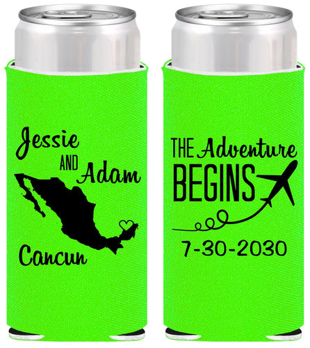 Personalized Wedding Slim Can Coolers - The Adventure Begins | 275