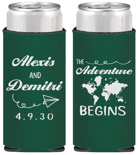 Personalized Wedding Slim Can Coolers - The Adventure Begins | 276