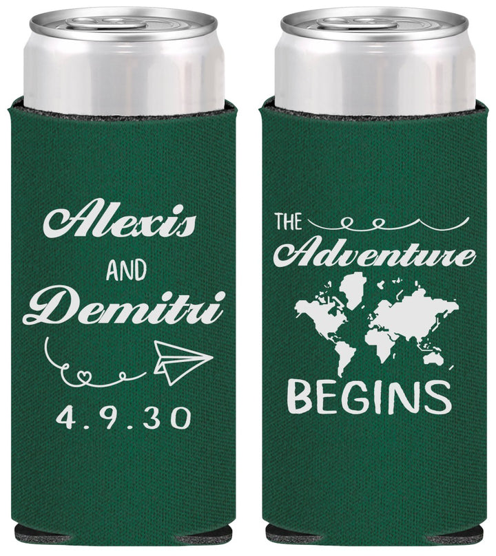 Personalized Wedding Slim Can Coolers - The Adventure Begins | 276