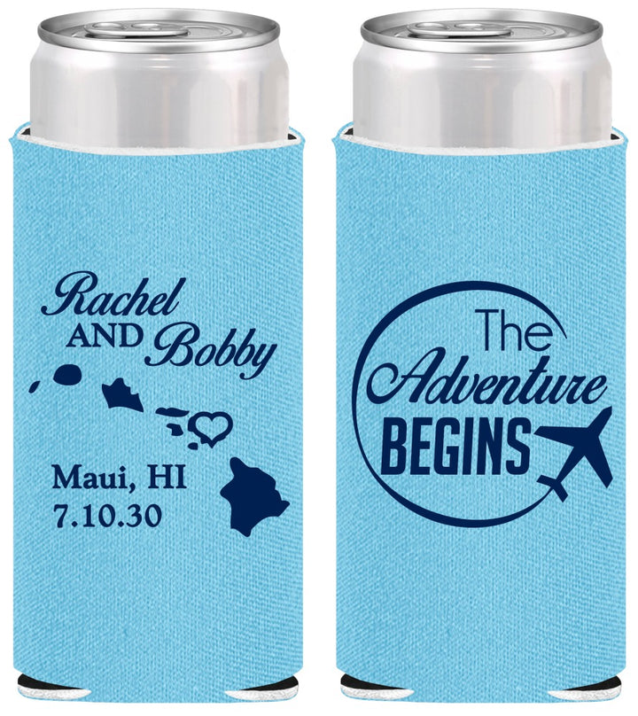 Personalized Wedding Slim Can Coolers - The Adventure Begins | 278
