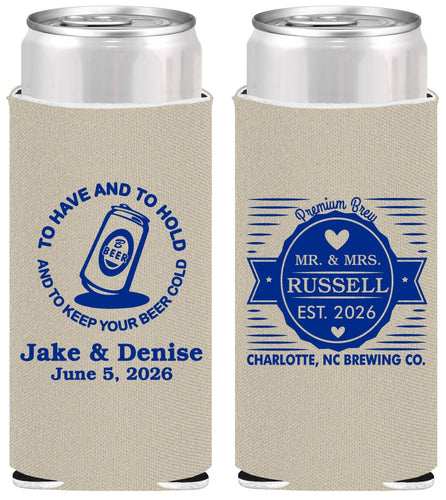 Personalized Wedding Slim Can Coolers - To Have And To Hold | 279