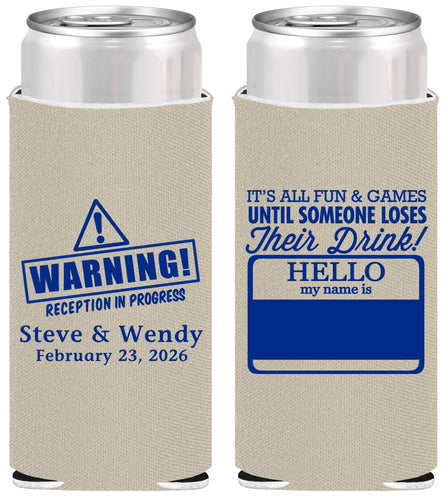 Personalized Wedding Slim Can Coolers - Hello My Name Is | 280