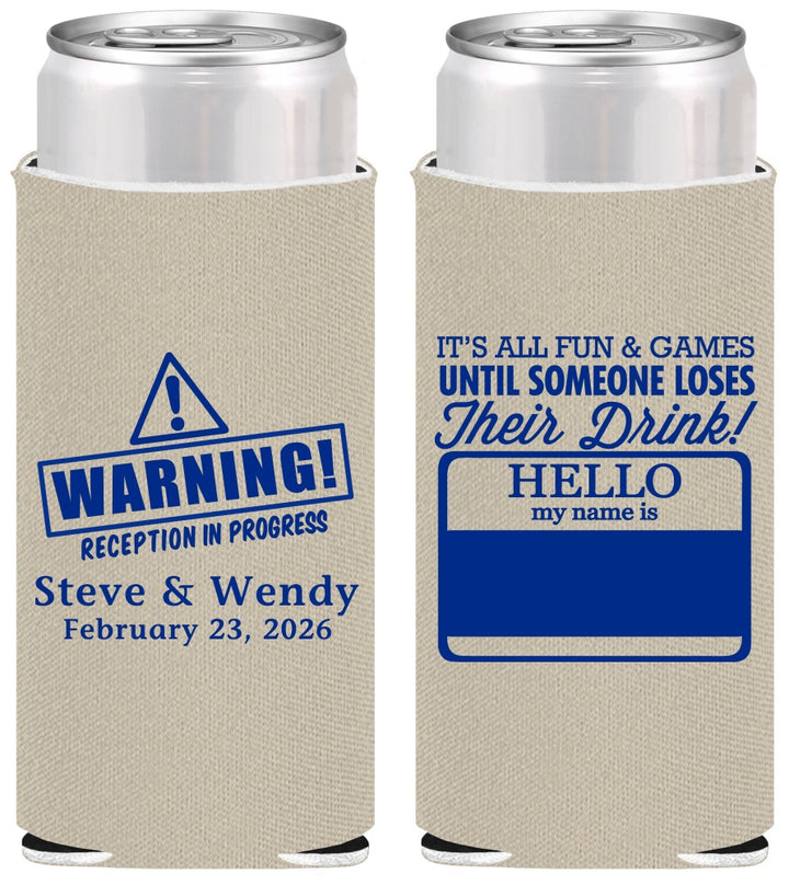Personalized Wedding Slim Can Coolers - Hello My Name Is | 280
