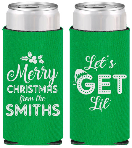 Personalized Christmas Slim Can Coolers - Lets Get Lit | 280001