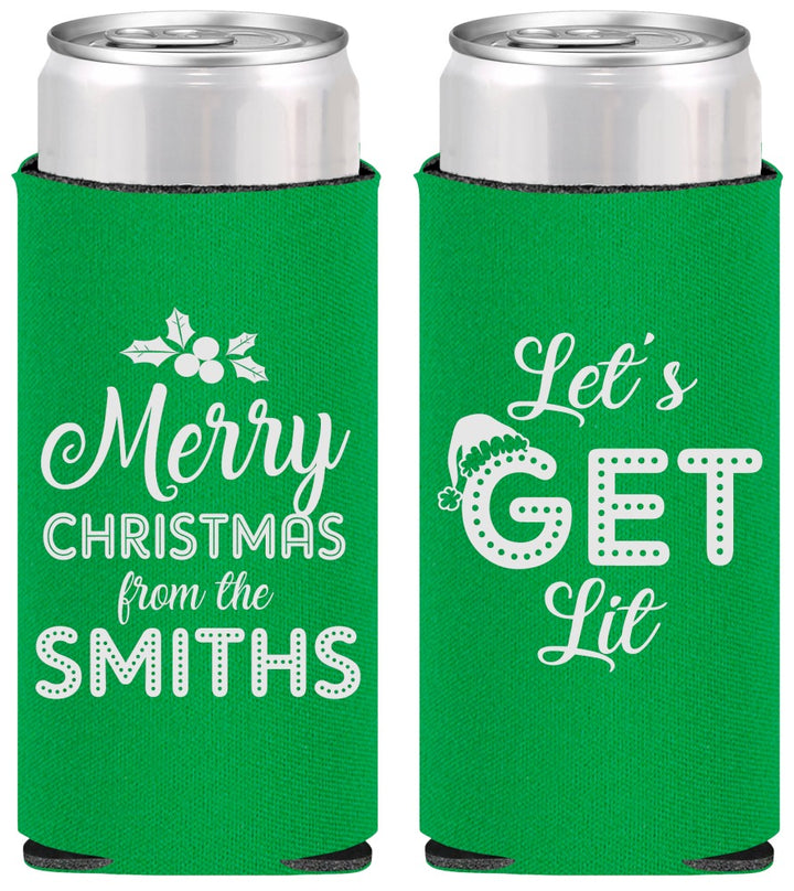 Personalized Christmas Slim Can Coolers - Lets Get Lit | 280001