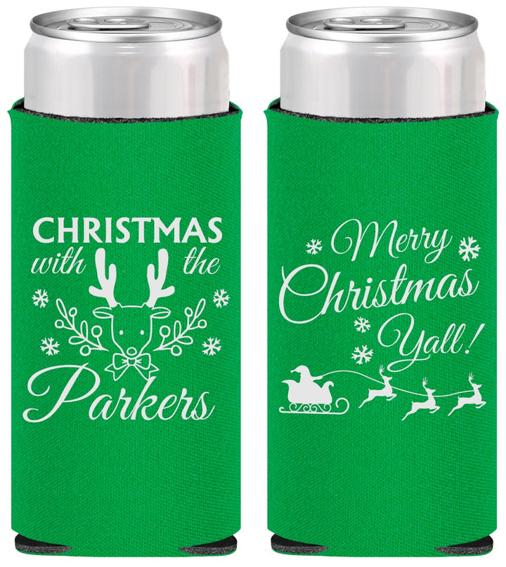 Personalized Christmas Slim Can Coolers - Reindeer | 280005