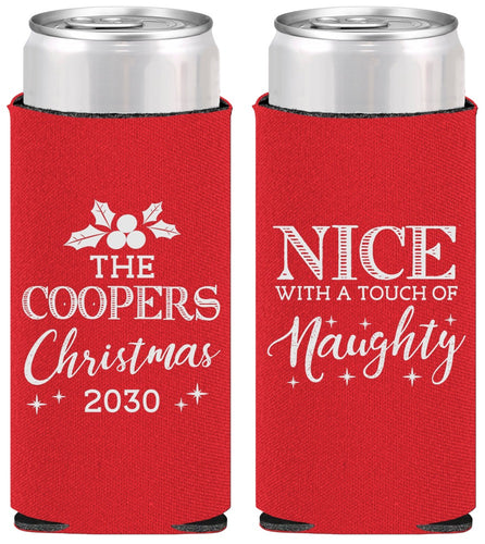 Personalized Christmas Slim Can Coolers - Naughty Or Nice | 280008