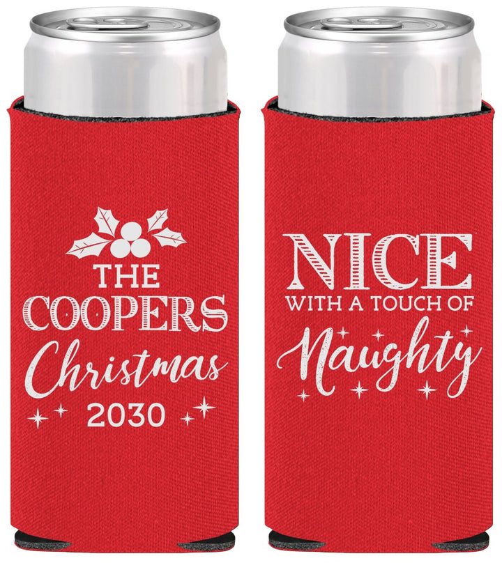 Personalized Christmas Slim Can Coolers - Naughty Or Nice | 280008