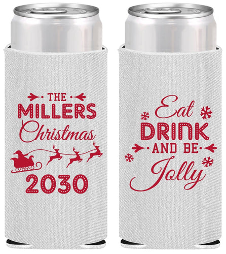 Personalized Christmas Slim Can Coolers - Eat Drink And Be Jolly | 280010