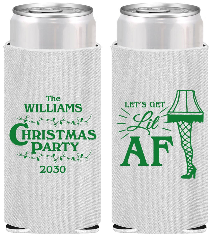 Personalized Christmas Slim Can Coolers - Lit Af | 280011