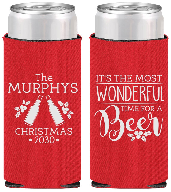 Personalized Christmas Slim Can Coolers - Wonderful Time For A Beer | 280012