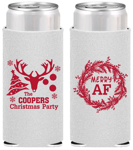 Personalized Christmas Slim Can Coolers - Merry Af | 280014