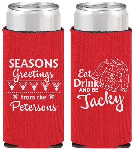 Personalized Christmas Slim Can Coolers - Eat Drink Be Jacky | 280016