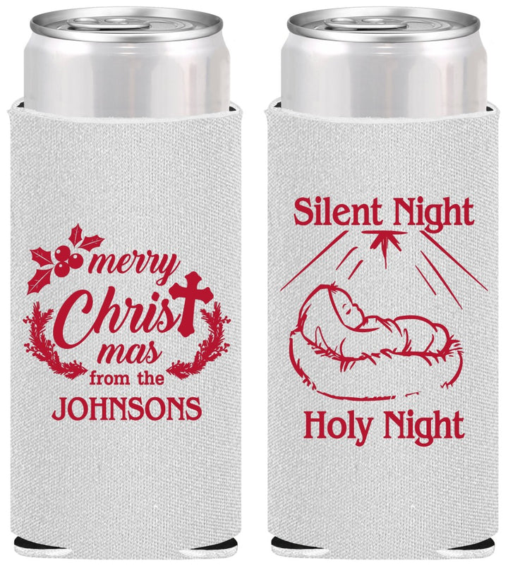 Personalized Christmas Slim Can Coolers - Silent Night Holy Night | 280018