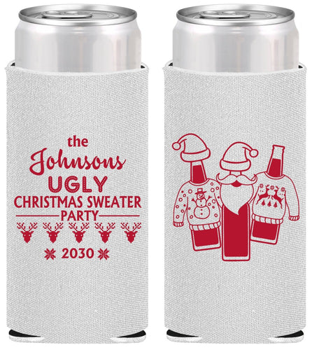 Personalized Christmas Slim Can Coolers - Ugly Sweater | 280022