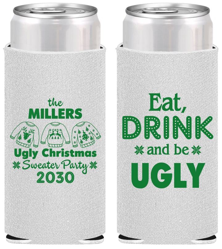Personalized Christmas Slim Can Coolers - Ugly Sweater | 280023