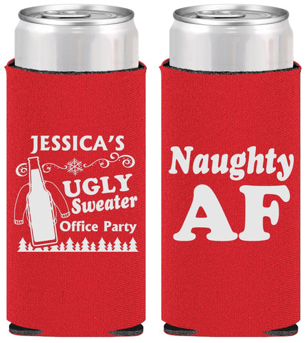 Personalized Christmas Slim Can Coolers - Eat Drink Be Ugly | 280024