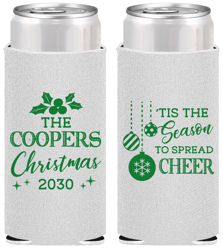 Personalized Christmas Slim Can Coolers - Tis The Season | 280027