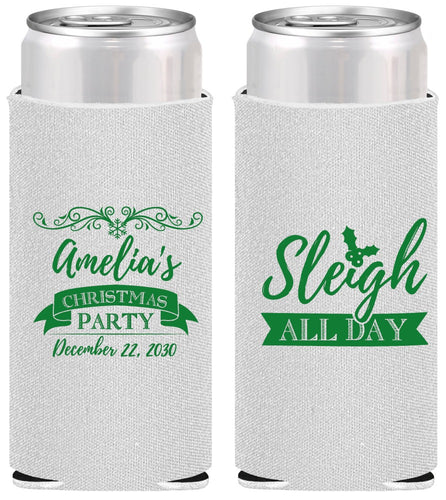Personalized Christmas Slim Can Coolers - Sleigh All Day | 280031