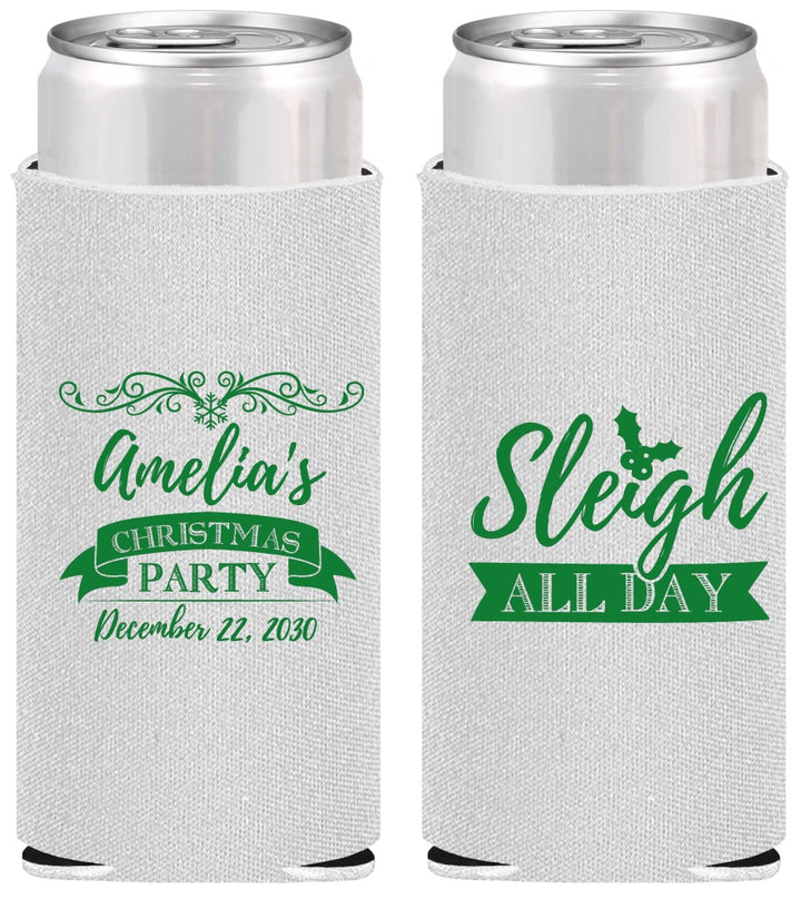 Personalized Christmas Slim Can Coolers - Sleigh All Day | 280031
