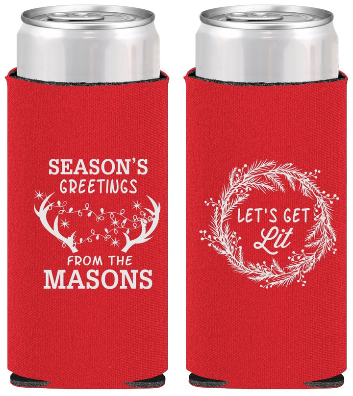 Personalized Christmas Slim Can Coolers - Lets Get Lit | 280032