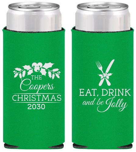Personalized Christmas Slim Can Coolers - Eat Drink And Be Jolly | 280033