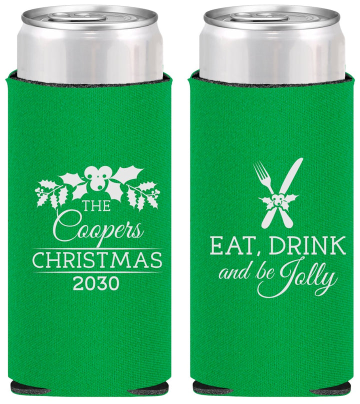 Personalized Christmas Slim Can Coolers - Eat Drink And Be Jolly | 280033