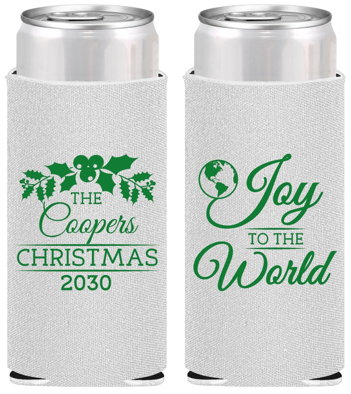 Personalized Christmas Slim Can Coolers - Joy To The World | 280035