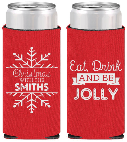 Personalized Christmas Slim Can Coolers - Eat Drink Jolly | 280040
