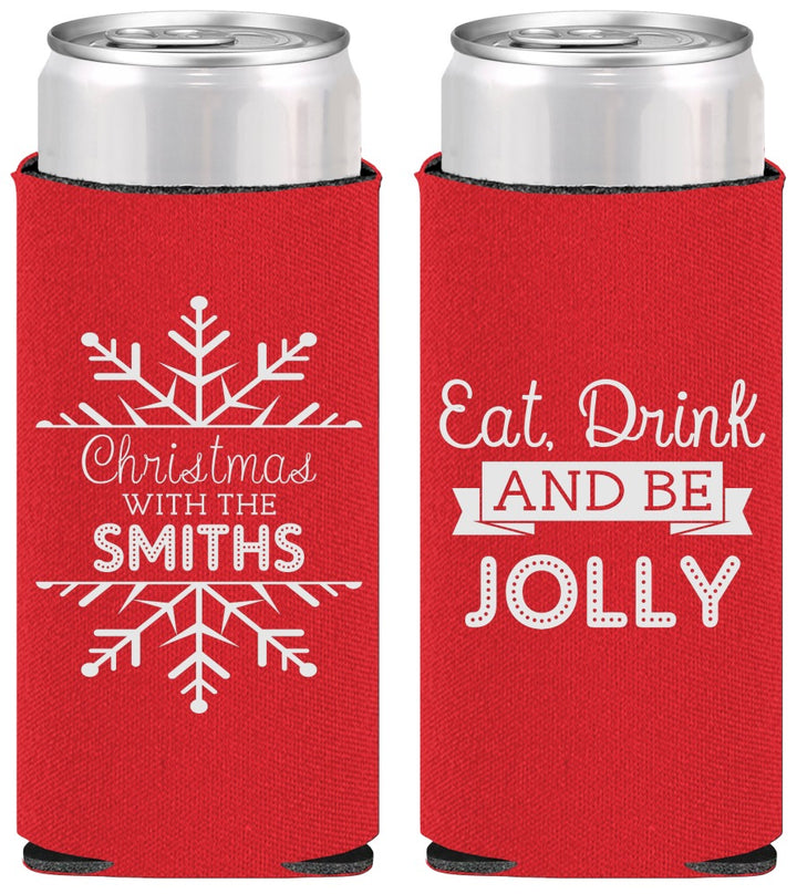 Personalized Christmas Slim Can Coolers - Eat Drink Jolly | 280040