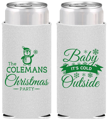 Personalized Christmas Slim Can Coolers - Cold Outside | 280043