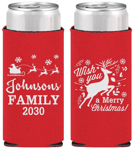 Personalized Christmas Slim Can Coolers - Reindeer | 280044