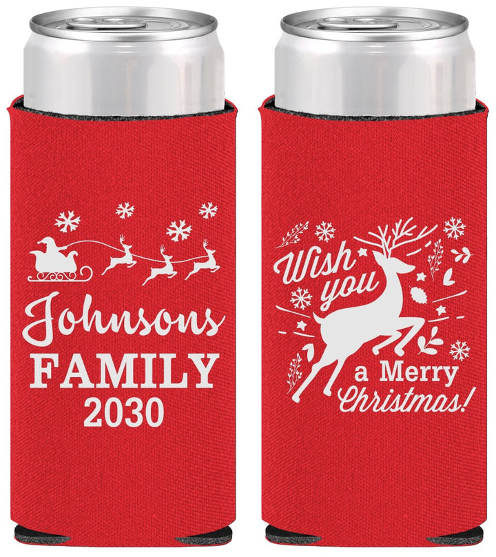 Personalized Christmas Slim Can Coolers - Reindeer | 280044
