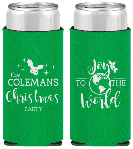 Personalized Christmas Slim Can Coolers - Joy To The World | 280045