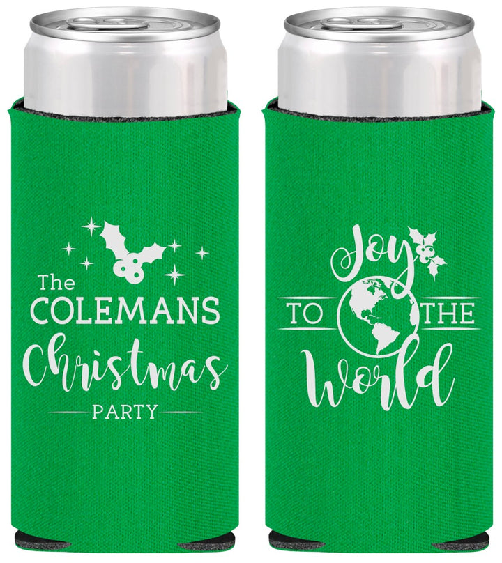 Personalized Christmas Slim Can Coolers - Joy To The World | 280045